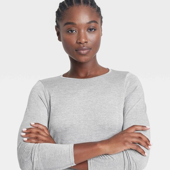 Medium - Womens Seamless Long Sleeve Top - All In Motion - Heathered Gray - Picture 4 of 8
